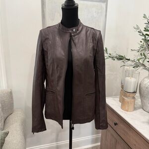 Mo-Ka Ebele Faux Leather Jacket Chocolate Purple Brown